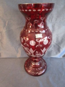 Ruby Cut To Clear Vase, Czech