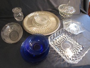 Relish, Candy, Cobalt Plates & Bowl