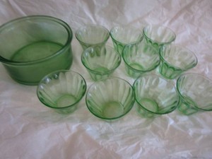 Vaseline Glass Fluted Custards & Fridge Dish