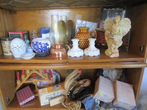 Copper & Milk Glass Holders, Menorah