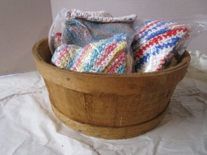 Wooden Tub & Crocheted Hot Pads