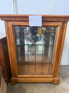 Oak Curio Cabinet with Leaded Glass Door