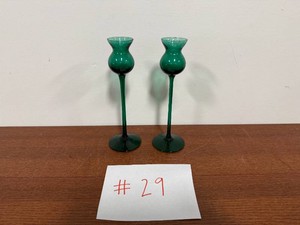 Pair of Green Glass Candlesticks