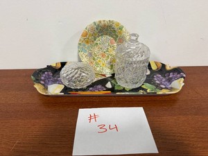 Cheese Tray, Floral Plate & Cut-Glass Jars