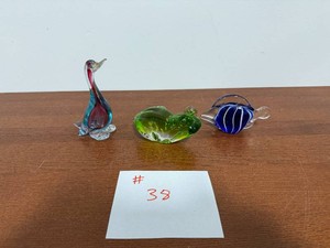 3 Art Glass Figurines  Duck, Frog, Fish