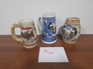3 Beer Steins  Budweiser & Old Style