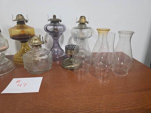 Lot of Oil Lamps & Chimneys