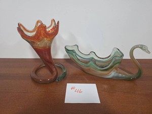 Art Glass Vase & Swan Dish
