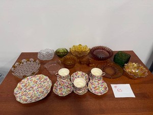 Floral China & Colored Glass Lot