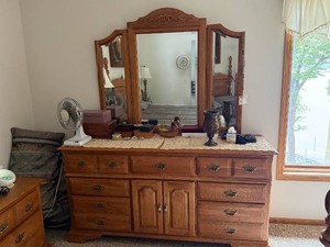 Oak Dresser with Tri-Fold Mirror