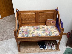 Oak Storage Bench with Floral Cushion