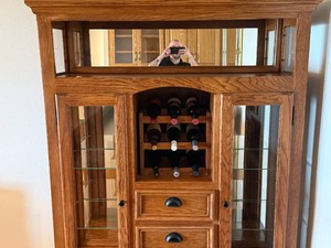 Oak Wine Cabinet  Hutch