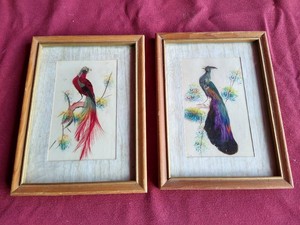 (2) Vintage Bird Pictures Made From Feathers