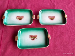(3) Vintage Trojan Seed Advertising Ashtrays
