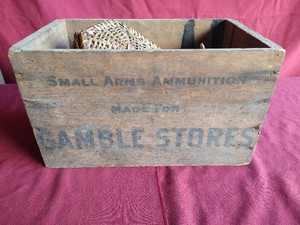 Vintage Ammo Crate With Variety of Vintage Items