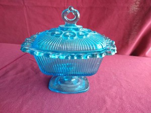 Vintage Aqua Indiana Glass Candy Dish