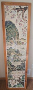 Framed Asian Hand Painted Landscape Tile Wall Panel 67 x 17-34