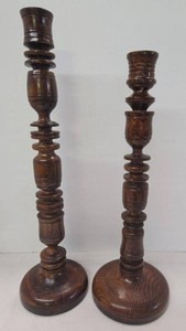 Vintage Turned Wood Candlesticks Candle Holders Tall Primitive Pair