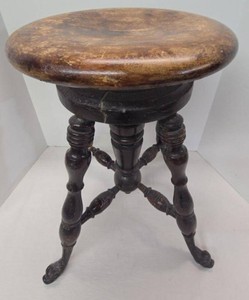 Antique Victorian Piano Stool Round Wood Seat Claw Feet