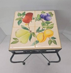 Vintage 1995 Luminess Metal Tile Top Plant Stand Fruit Decor 18in Tall
