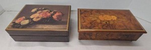 Vintage Swiss Musical Jewelry Boxes Cuendet & Madsa Floral Wood
