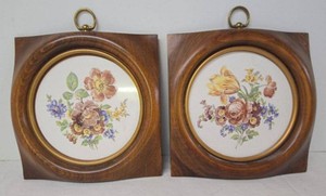 Pair Sungott Art Studios Porcelain Floral Wall Plaques Style 434