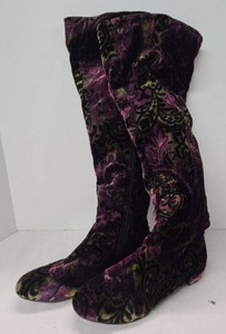 Born Crown Velvet Knee High Boots Purple Paisley Low Heel Women