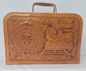 Olvera Vintage Tooled Leather Zip Portfolio Briefcase Mexican Motif