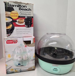 Lot of Dash & Hamilton Beach Breakfast Appliances Egg Cooker Popcorn Maker