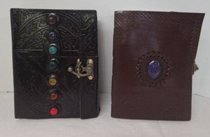 Pair of Leather Blank Journals 8x6 Rustic Town & Brown Embossed Covers