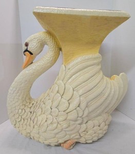 Vintage Swan Sculptural Side Table Plant Stand Hollywood Regency