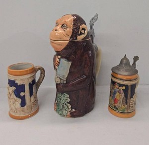 Vintage Beer Stein Assortment Monkey Stein Germany Japan