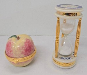 Lenox 2000 Hourglass and Peach Trinket Box Porcelain Decor