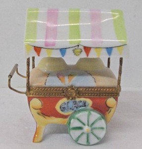 Rochard Limoges France Hand Painted Glace Cart Trinket Box
