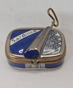 Limoges France Sardine Can Porcelain Trinket Box Hand Painted