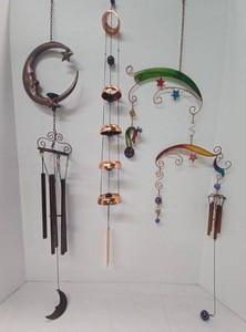 Lot of Assorted Decorative Wind Chimes Moon Face Woodstock Copper