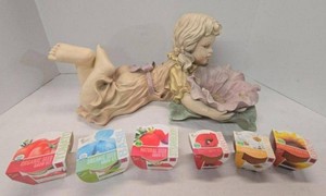 Large Reclining Girl Figurine Flower Bowl Planter Pastel Decor
