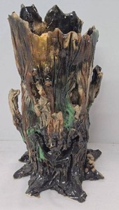Studio Art Pottery Tree Stump Vase Planter Woodland Decor