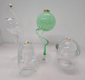 Alicja Art Glass Oil Lamps Green Swirl & Clear Handmade Poland Set