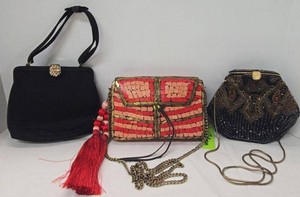 Vintage Evening Handbag Lot Beaded Satin Mosaic Clutch Assortment