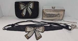 Whiting & Davis Evening Bag with Beaded Clutch & Bow Sash Lot