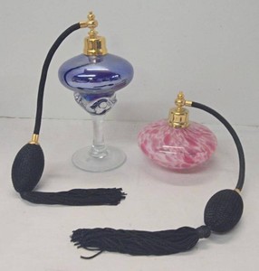 Victorias Secret Glass Perfume Atomizer Bottle Set Pink Blue