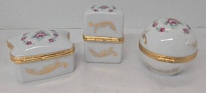 Artoria Limoges France Porcelain Trinket Boxes Floral Hinged Set of 3