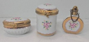 Limoges France Hand Painted Porcelain Vanity Box Jar Perfume Bottle
