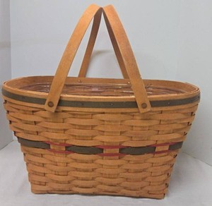 Longaberger Handwoven Basket With Handles & Plastic Liner 1992