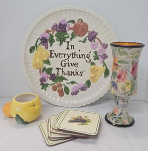 Vintage Fitz & Floyd Pear Platter Floral Vase Pear Cup Fruit Coasters