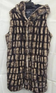 Donna Salyers Fabulous Furs Hooded Faux Fur Long Vest 2X Brown