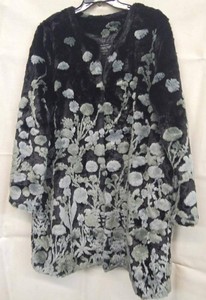 Donna Salyers Fabulous Furs Floral Faux Fur Coat Black Gray XL
