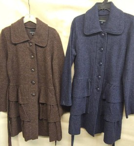 Pair of Cynthia Rowley Belted Ruffle Hem Coats Womens XL Brown Blue