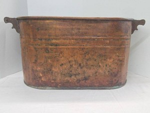 Antique Copper Wash Boiler Tub with Wood Handles Hand Hammered